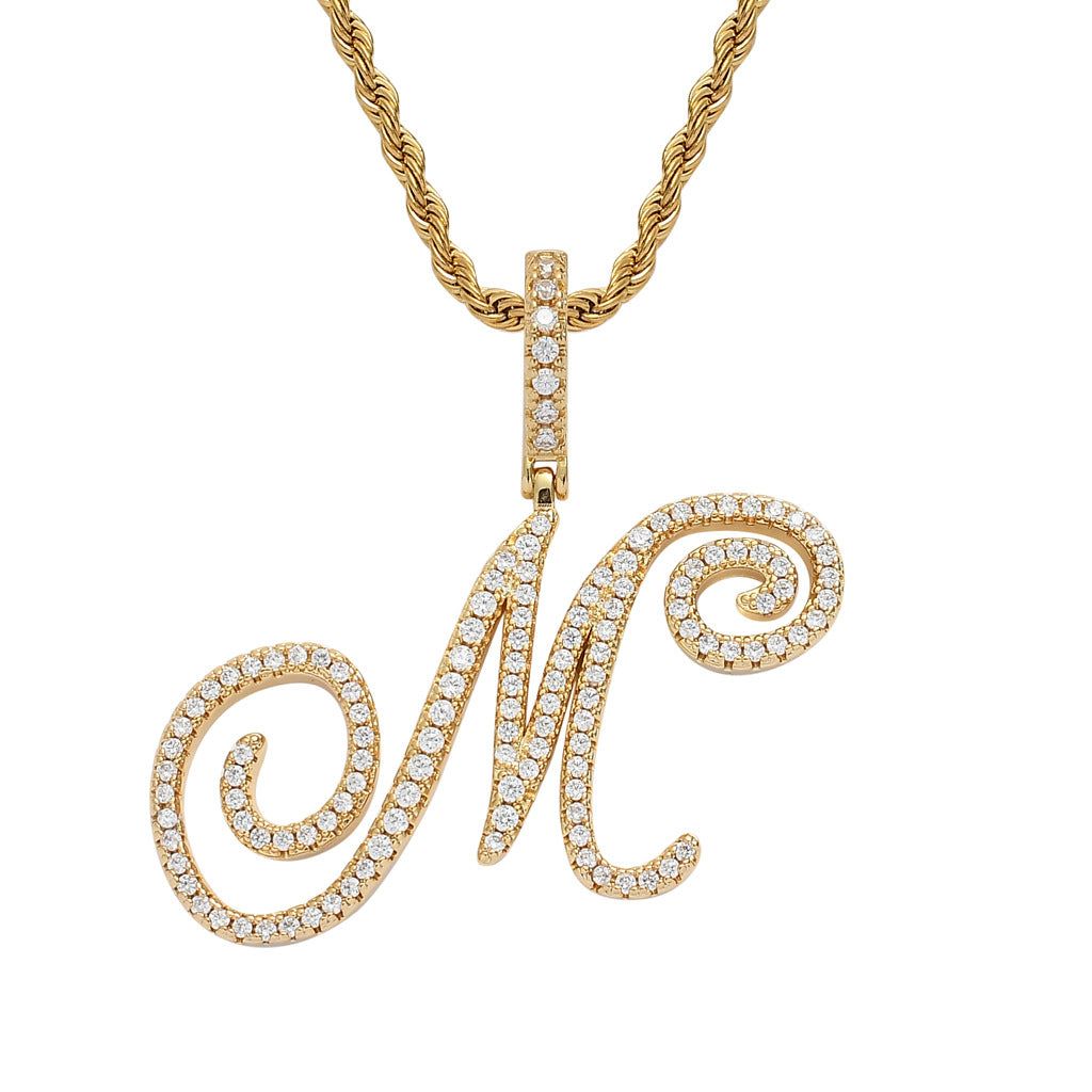Heritage Architecture - Write My Name - Cursive Zircon Letter Necklace in 18K Gold