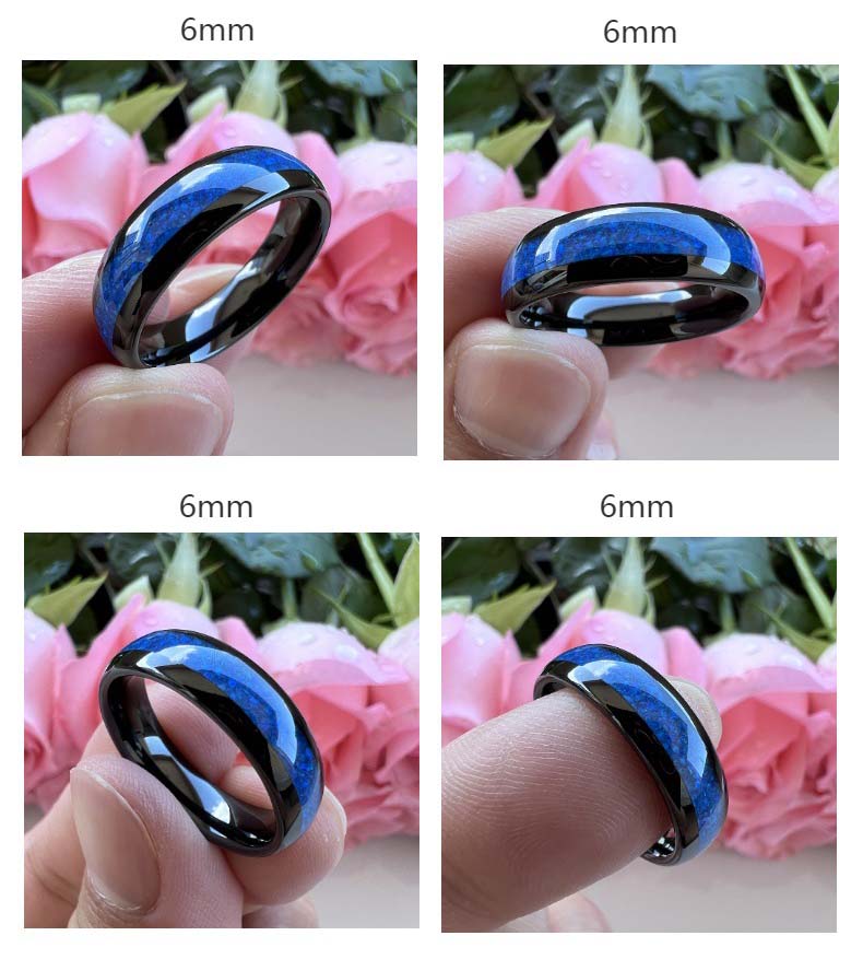 Nautical Voyage Ring - 4mm/6mm/8mm Black Tungsten Couple Rings with 3A Blue Opal Inlay – Matching His & Hers Bands